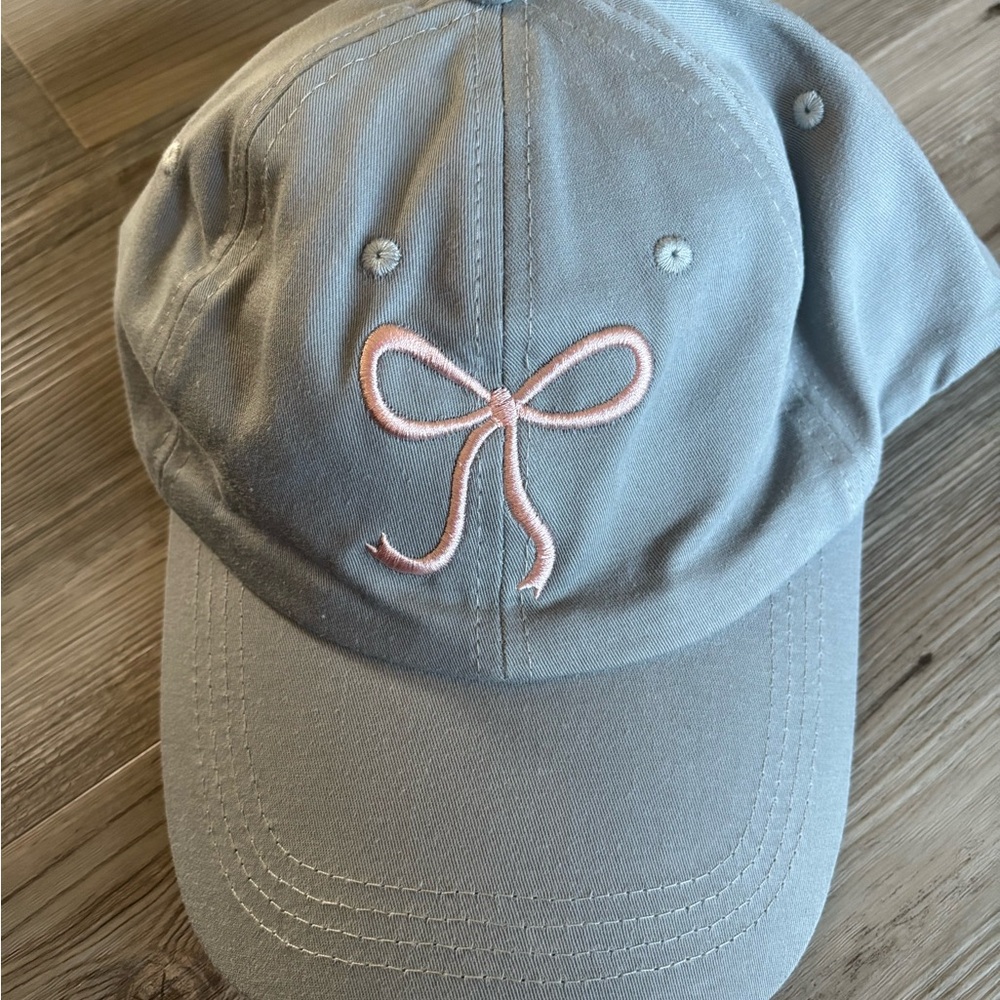 Gray Cap with Pink Bow Embroidery